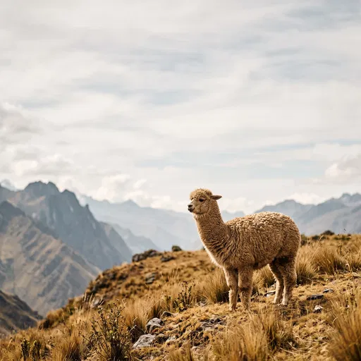 Alpaca Standing on Andean Mountain Ridge