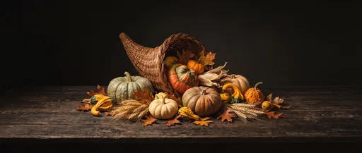 Autumn Cornucopia with Pumpkins and Gourds