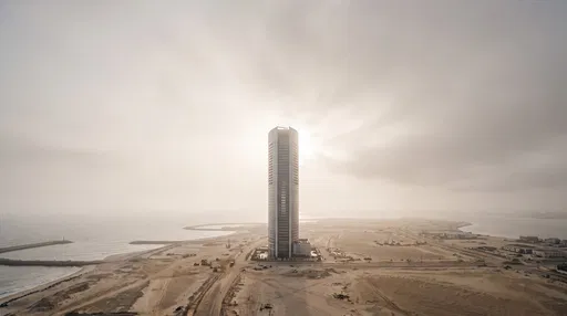 Solitary Skyscraper on Hazy Developing Coast