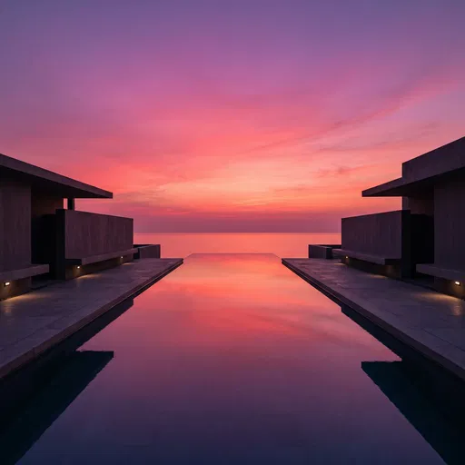Minimalist Infinity Pool at Magenta Sunset
