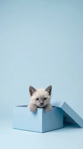 Siamese Kitten in Blue Gift Box