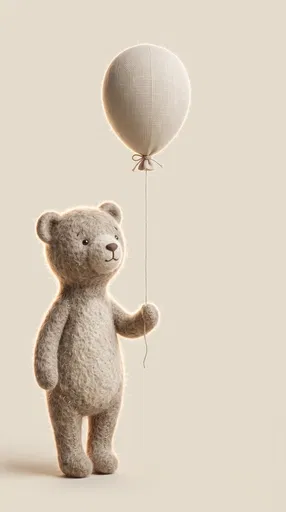 Felt Teddy Bear Holding Linen Balloon