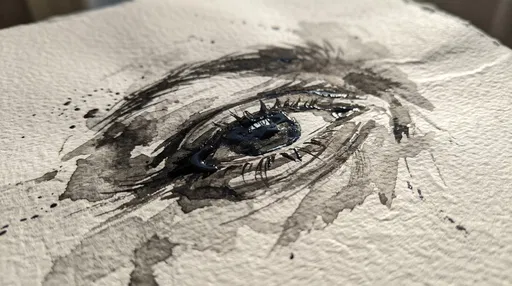 Expressive Black Ink Eye Drawing on Paper
