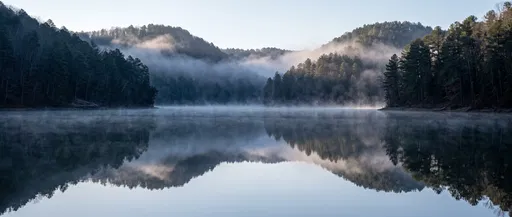 Misty Mountain Lake Reflection at Dawn