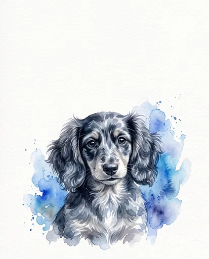 Watercolor Dapple Dachshund Puppy Portrait