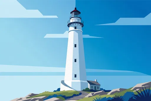 Flat Illustration of White Coastal Lighthouse
