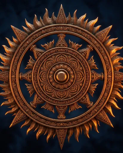 Ornate Bronze Sudarshana Chakra Emblem