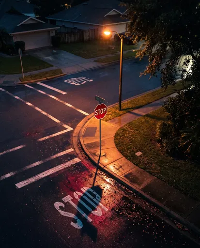 Suburban Intersection Stop Sign at Night