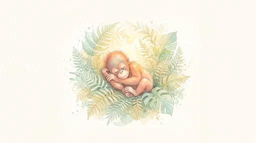 Sleeping Baby Orangutan Watercolor Illustration