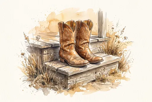 Watercolor Illustration of Brown Cowboy Boots