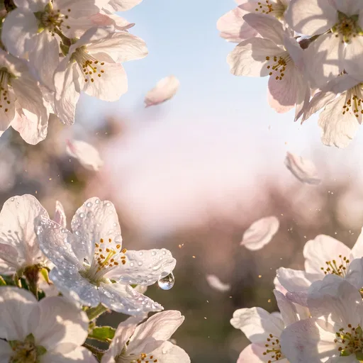 Backlit Apple Blossoms with Morning Dew