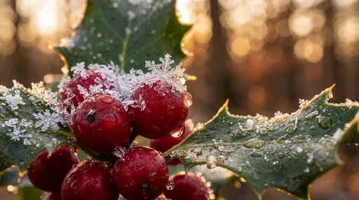 Frosted Holly Berries in Golden Sunlight