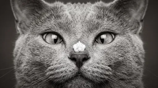 Monochrome Cat With Cream on Nose