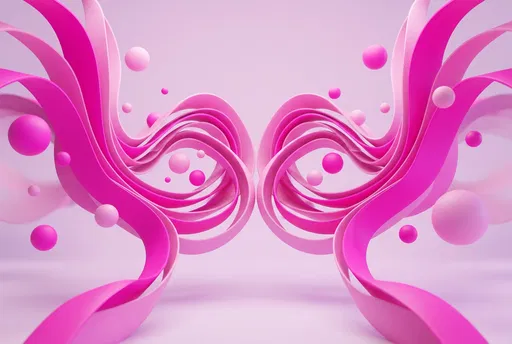 Abstract Pink 3D Ribbons and Spheres Background