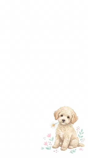 Pastel Gouache Poodle Puppy with Daisy