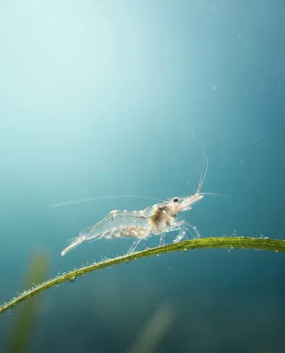 Translucent Glass Shrimp on Green Seagrass