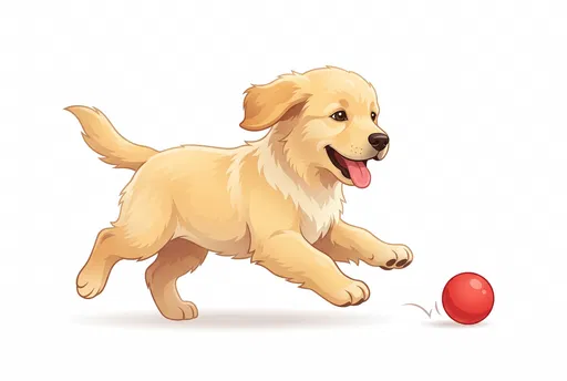 Golden Retriever Puppy Chasing Red Ball
