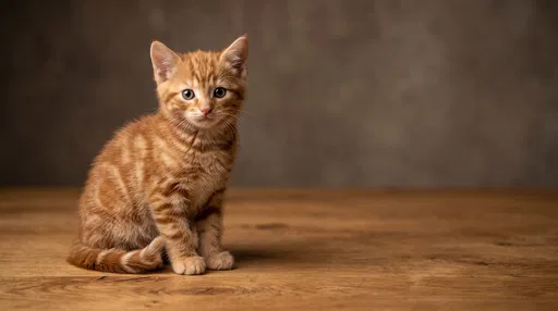 Ginger Tabby Kitten on Wooden Surface