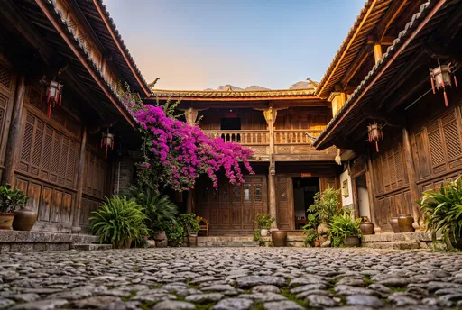 Traditional Chinese Timber Courtyard at Golden Hour