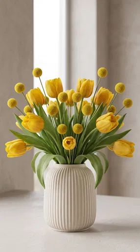 Symmetrical Yellow Tulip and Craspedia Bouquet