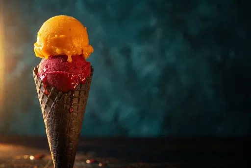 Mango and Raspberry Sorbet Waffle Cone