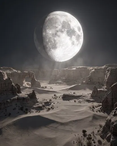 Giant Glowing Moon Over Desert Canyon