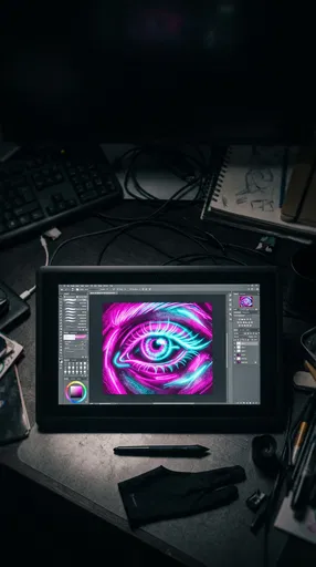 Digital Drawing Tablet With Neon Eye Art