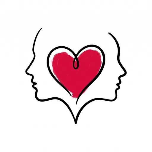 Minimalist Line Art Profiles and Red Heart
