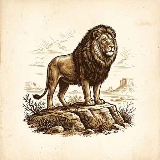Vintage Sepia Woodcut Illustration of a Lion