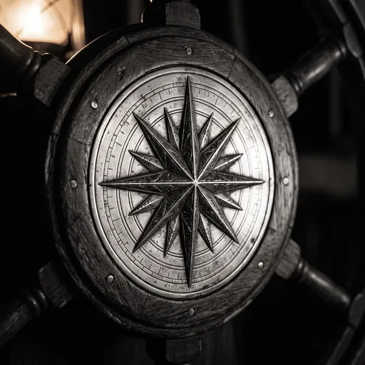 Antique Compass Rose on Ship Wheel