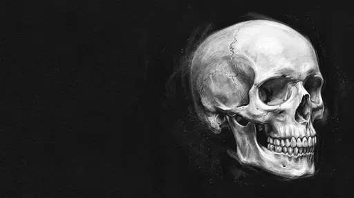 White Chalk Skull Drawing on Black