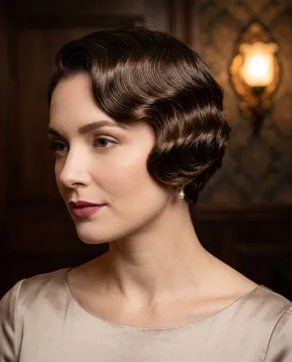 Woman with Vintage 1920s Finger Wave Hairstyle