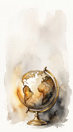 Antique Gold Watercolor World Globe Illustration