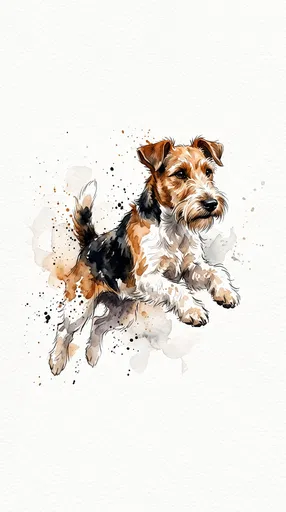 Watercolor Jumping Wire Haired Fox Terrier