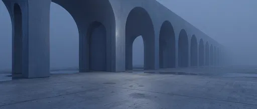 Minimalist Concrete Arches in Blue Fog