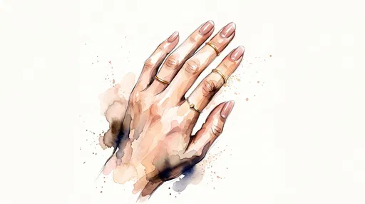 Watercolor Hand With Nude Nails