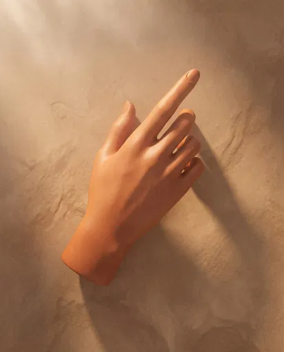 Terracotta Sculptural Hand Pointing on Sand