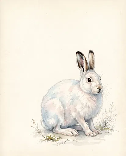 Vintage Watercolor Arctic Hare Illustration
