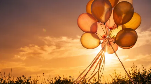 Golden Hour Balloons Against Sunset Sky