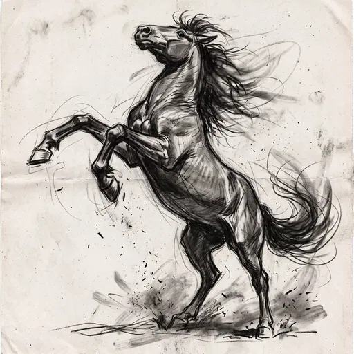 Charcoal Sketch of Rearing Wild Stallion