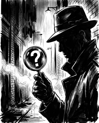 Noir Detective Examining Question Mark Clue