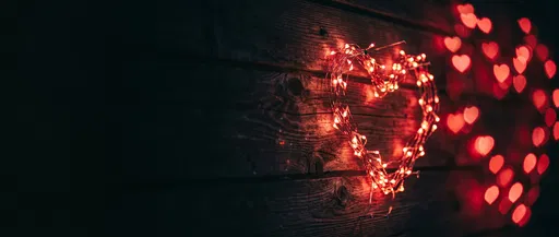 Glowing Red Heart Fairy Lights on Wood