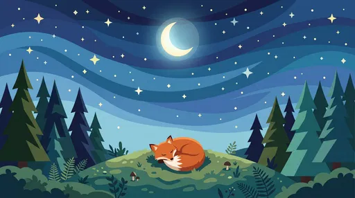 Sleeping Fox Under Starry Night Sky