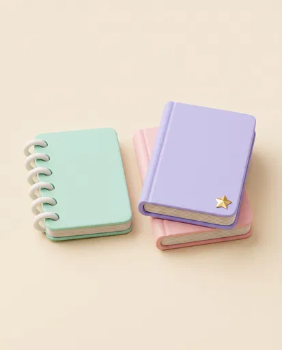 Pastel 3D Notebooks and Stacked Books