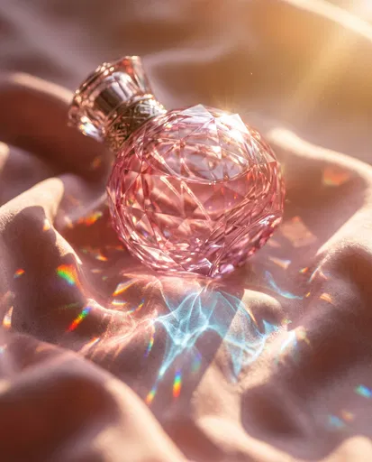 Pink Faceted Perfume Bottle in Sunlight