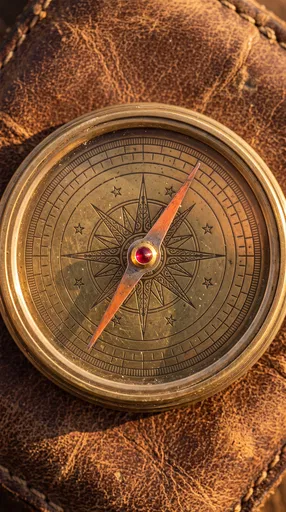 Antique Brass Compass on Worn Leather