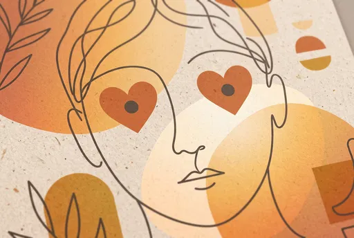 Abstract Line Art Face With Heart Eyes