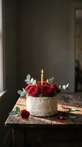 Rustic Birthday Cake With Red Roses