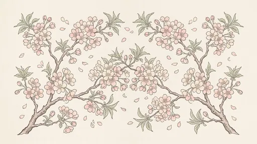 Symmetrical Cherry Blossom Branches Illustration