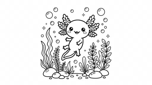 Cute Kawaii Axolotl Coloring Page Illustration